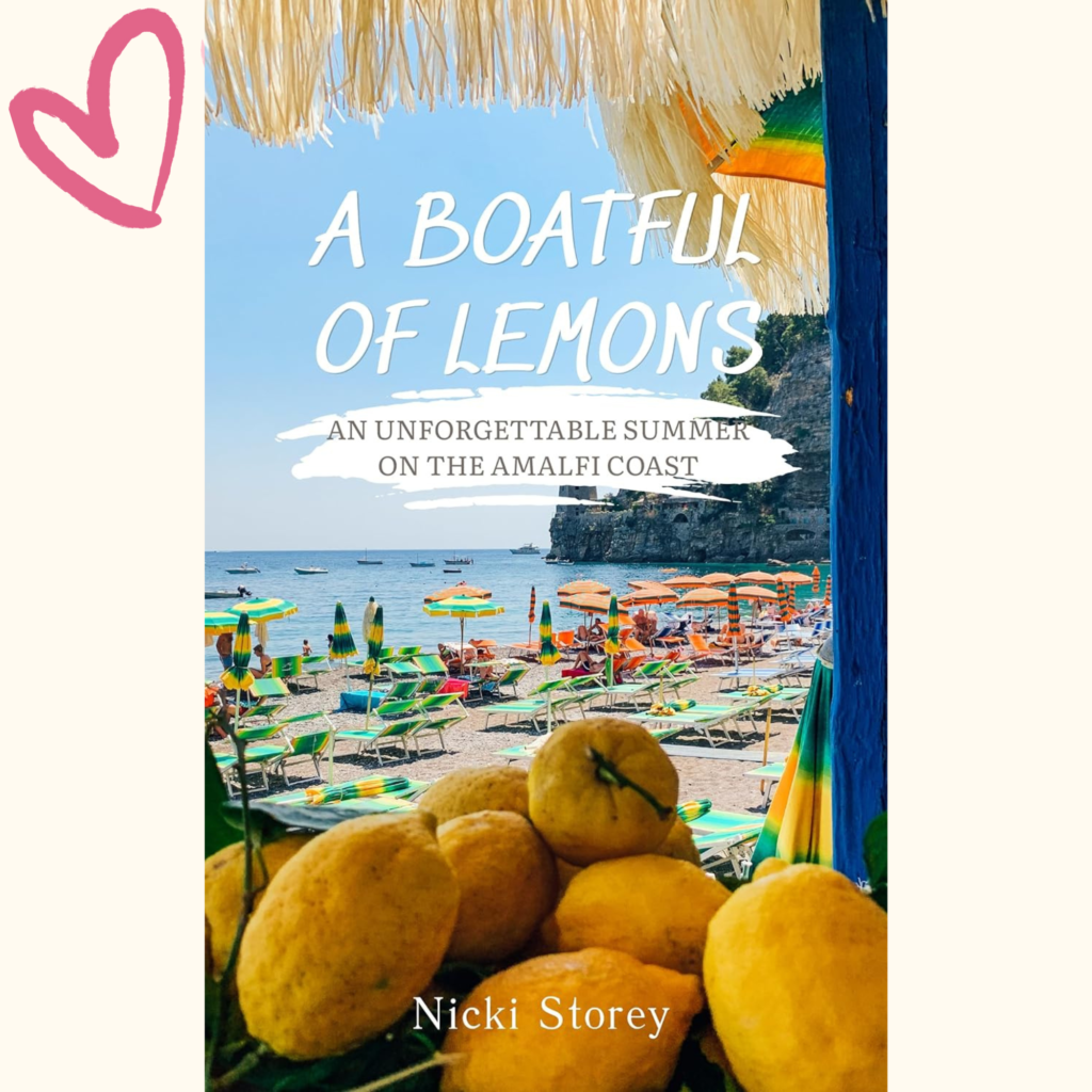 boatful of lemons book by Nicki Storey with a graphic pink heart next to it