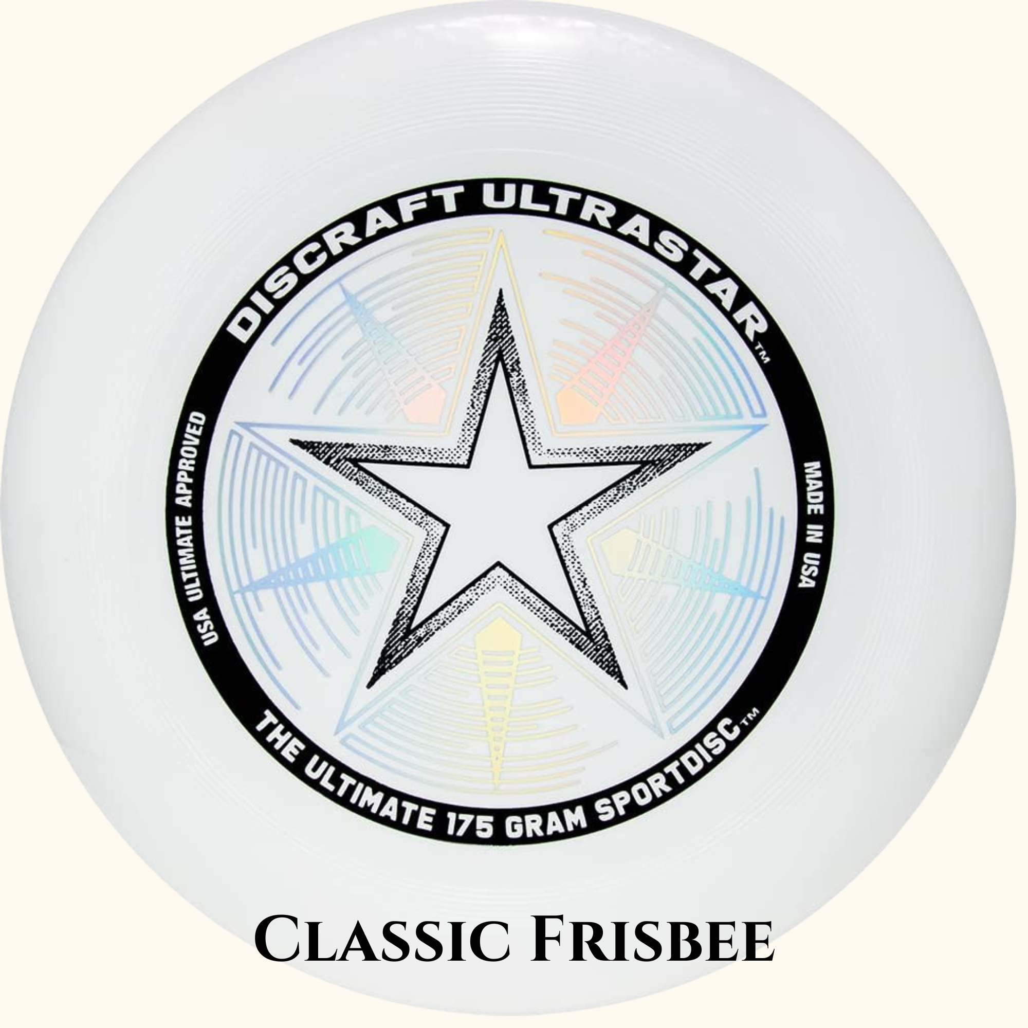 classic white frisbee with a star in the center