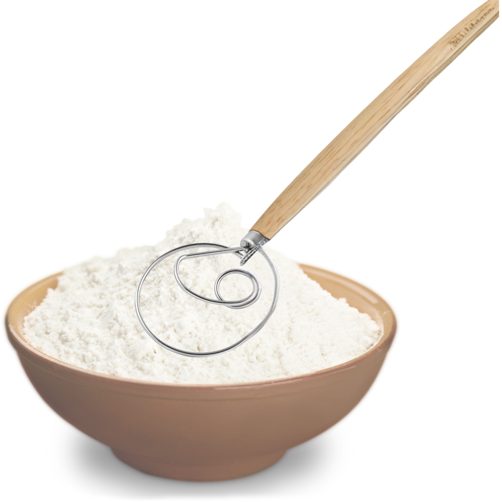 danish dough whisk in a bowl of flour