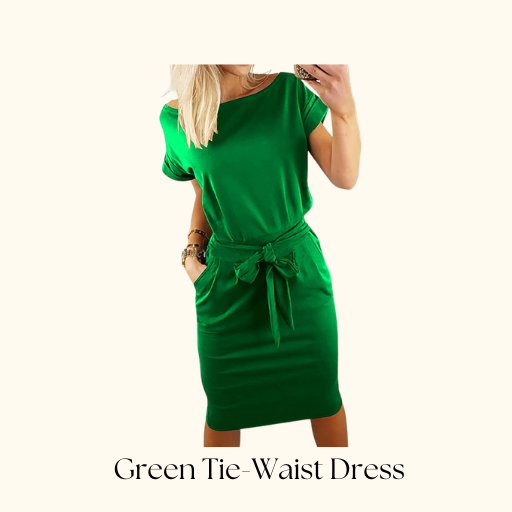 green tie-waist dress