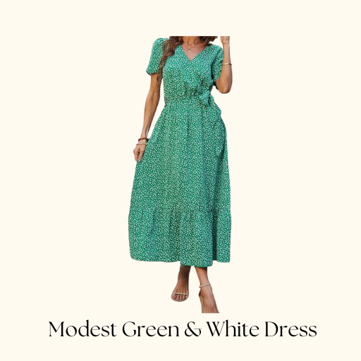 modest green & white dress