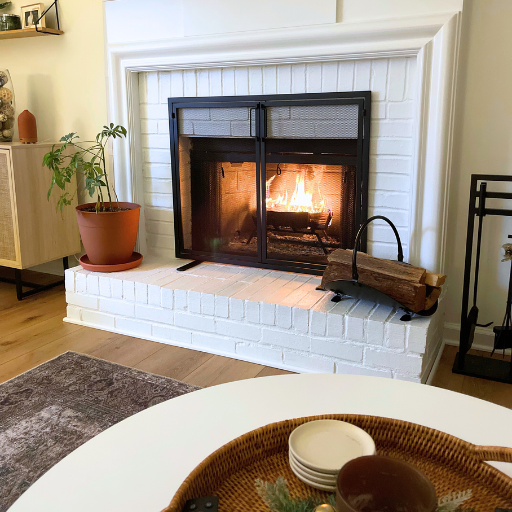 fireplace with log holder 