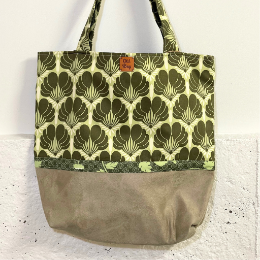 green and light brown suede large tote bag by Ali Towne