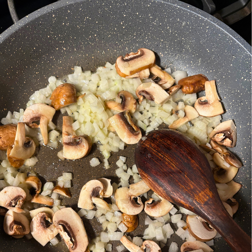 saute pan with onions and mushrooms