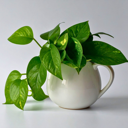pothos plant in a white jug with a handle