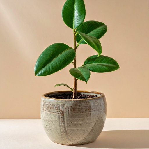 simple rubber plant with beautiful waxy leaves
