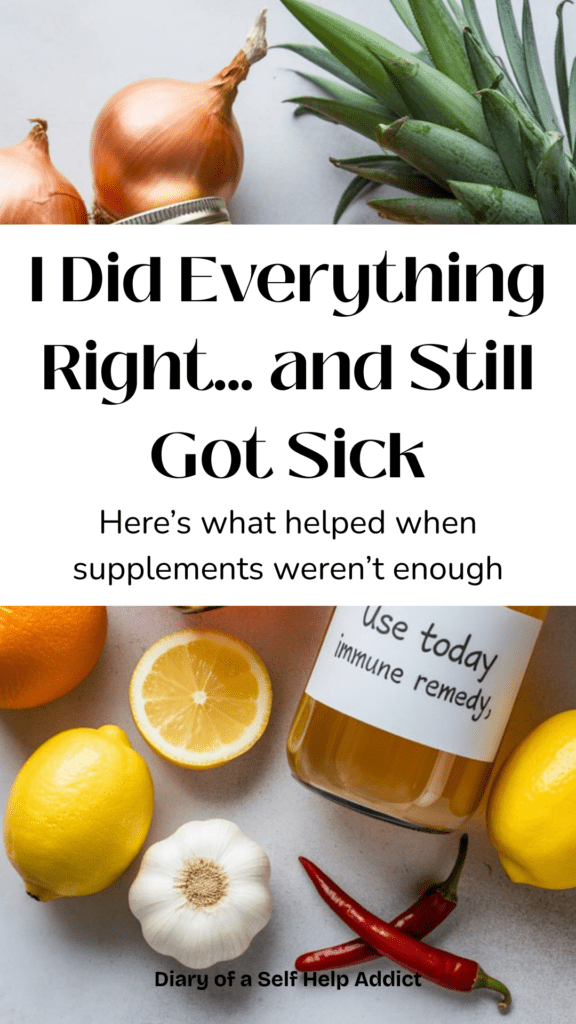 A pantry-style flat lay with raw honey, apple cider vinegar, spices, citrus, and herbs arranged neatly on linen cloth with wooden spoons. Earthy, traditional herbalism meets modern wellness.