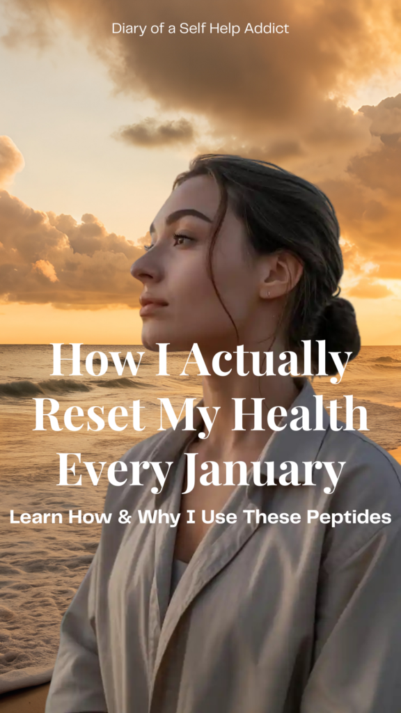 A clean, minimal wellness aesthetic showing a calm woman at sunrise, soft natural light, abstract glowing mitochondria layered subtly in the background, neutral tones, sense of renewal and intention, modern longevity and biohacking vibe, editorial photography style