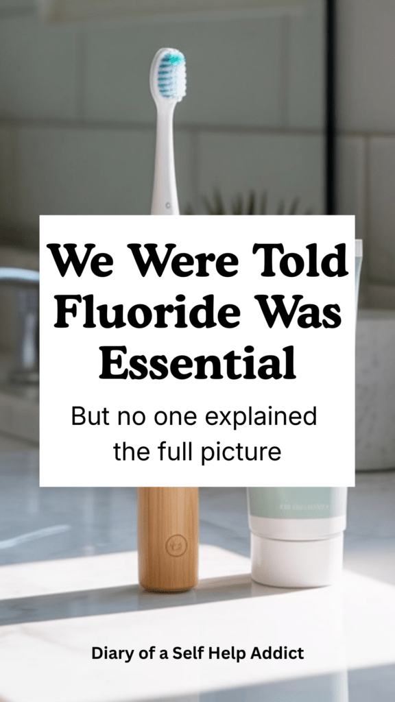 A clean, minimal bathroom counter with a toothbrush, toothpaste, and natural light, creating a calm, intentional wellness vibe.