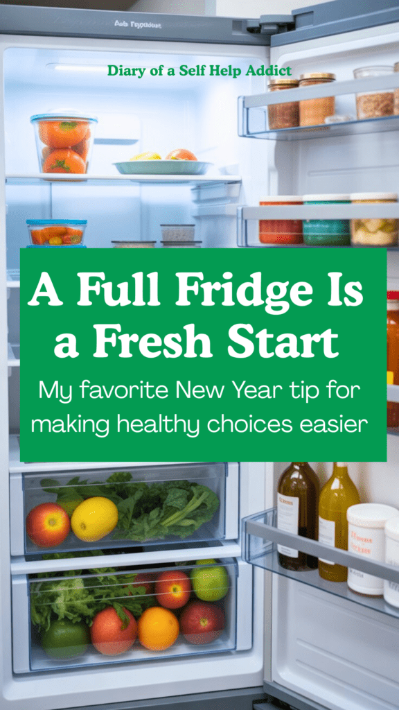A clean, organized fridge being restocked with fresh produce, glass containers, and homemade foods—symbolizing a supportive environment for healthier choices all year.