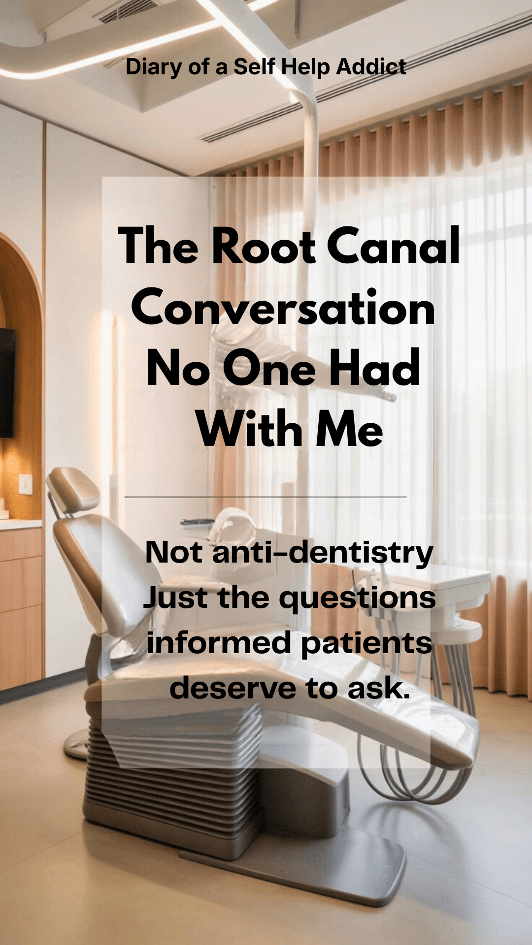 A calm, modern dental setting with neutral tones, overlaid with educational text about the mouth–body connection and chronic inflammation.