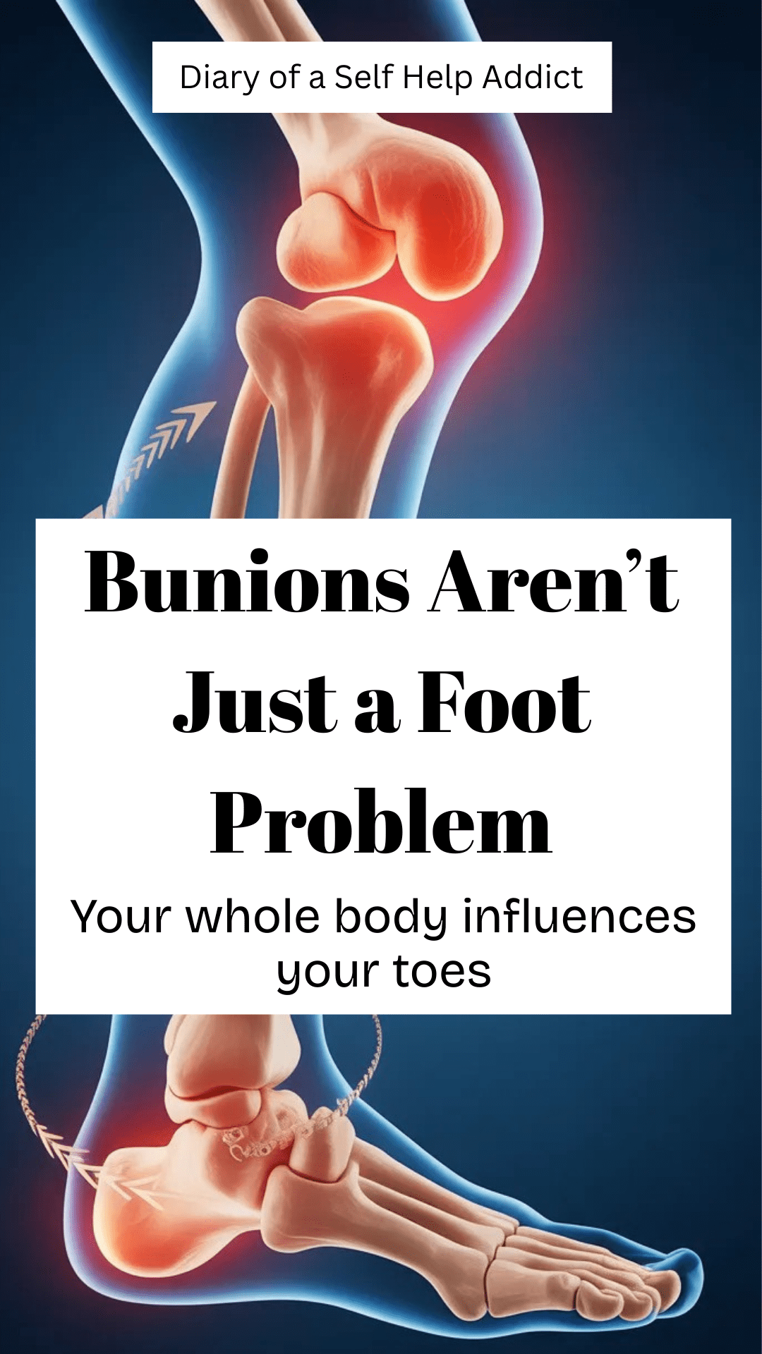 Clean anatomical illustration showing the foot–knee–hip chain with subtle arrows indicating force transfer, modern medical infographic style