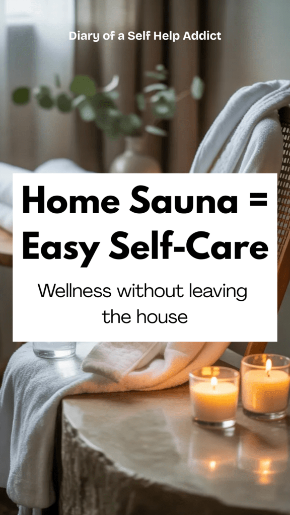 A serene post-sauna scene with a cozy robe, water bottle, and candles arranged in a spa-like home environment emphasizing recovery and calm.