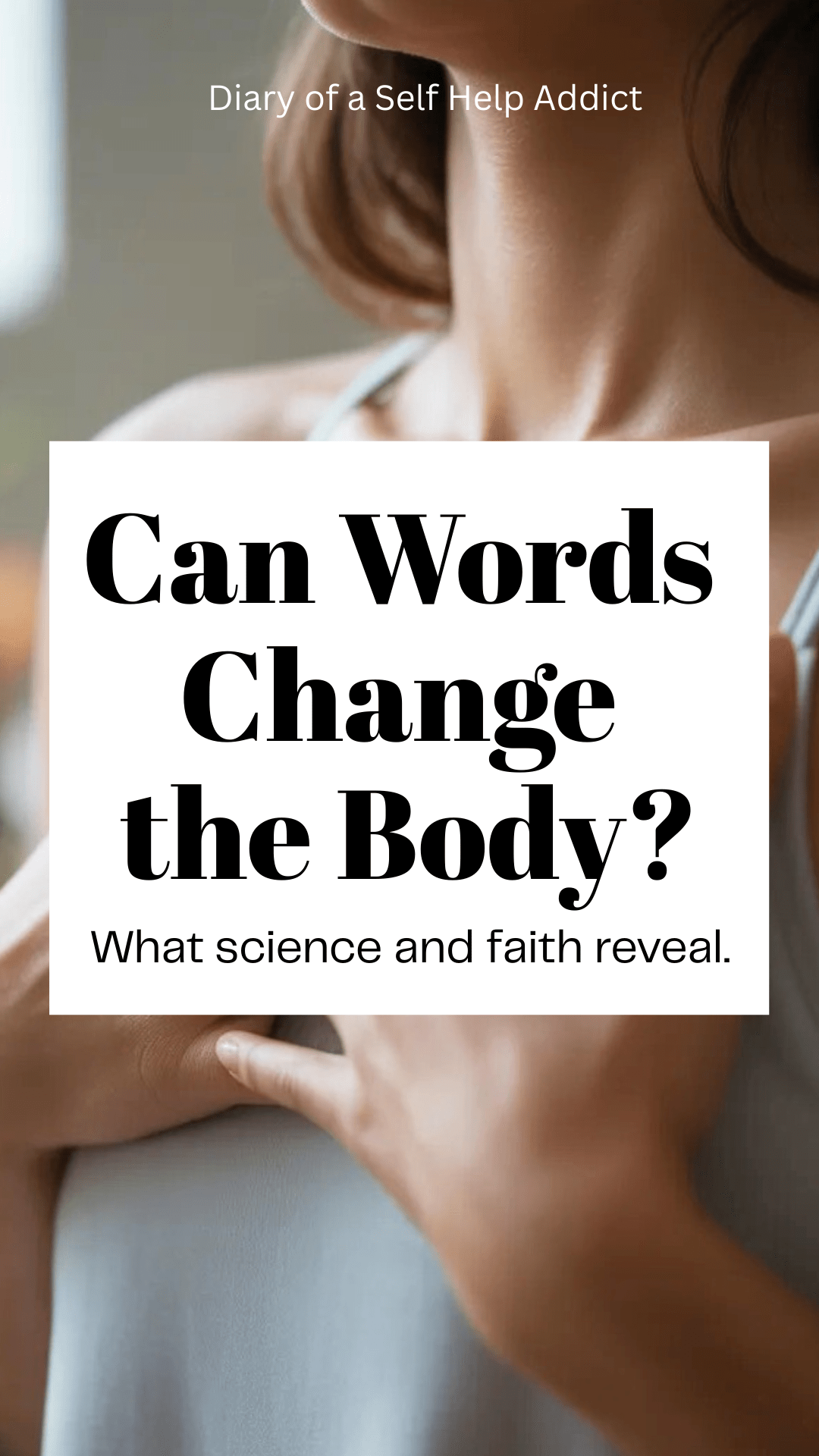 Close-up of hands resting on the chest during slow breathing, soft skin tones, shallow depth of field, warm natural light, calm and intimate mood, focus on stillness and presence, gentle shadows, organic and soothing aesthetic.