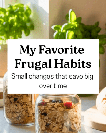 A bright kitchen counter with glass jars of homemade granola, sourdough bread, and fresh herbs in sunlight, clean minimalist aesthetic.