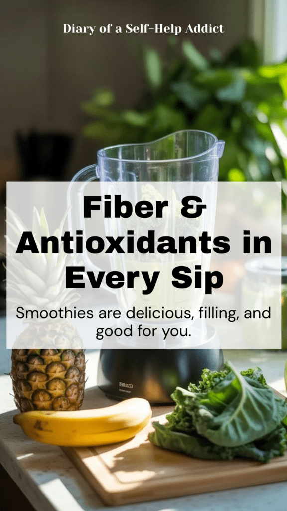 A vibrant kitchen counter with a blender, frozen kale, pineapple chunks, banana, green apple, and a scoop of Sunwarrior protein powder being poured in, sunlight streaming in.