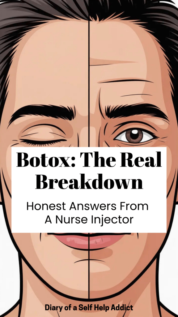 Split-face style graphic (illustrative, not medical): relaxed vs expressive forehead, subtle lines shown