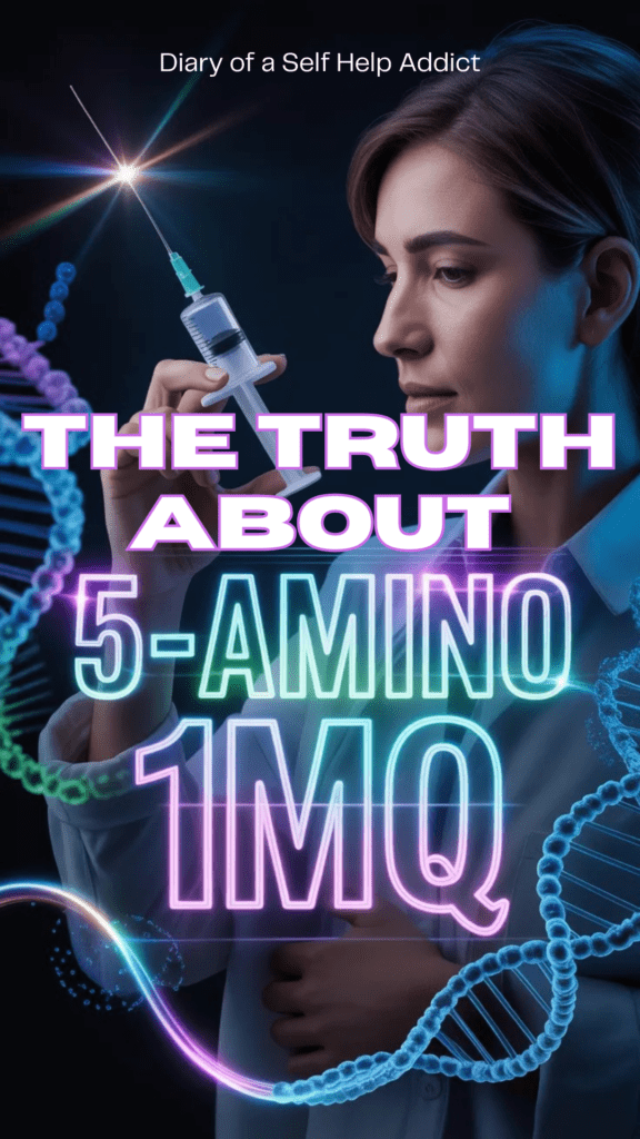 Dark background with neon or high-contrast text. A glowing effect around the words “5-Amino-1MQ.” Abstract science imagery (cells, energy waves). Creates a sense of “secret” or “cutting-edge discovery.”