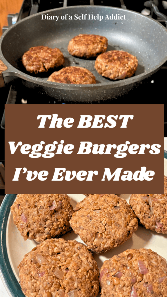 veggie burgers in a fry pan and some on a plate ready to cook