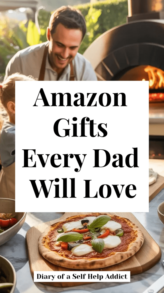 Modern kitchen scene featuring a backyard pizza oven, gourmet homemade pizza, grilling accessories, and a father cooking with his kids helping nearby.
