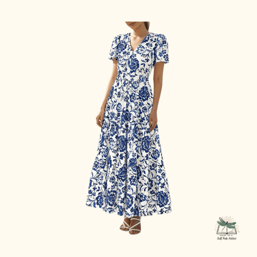 blue and white dress