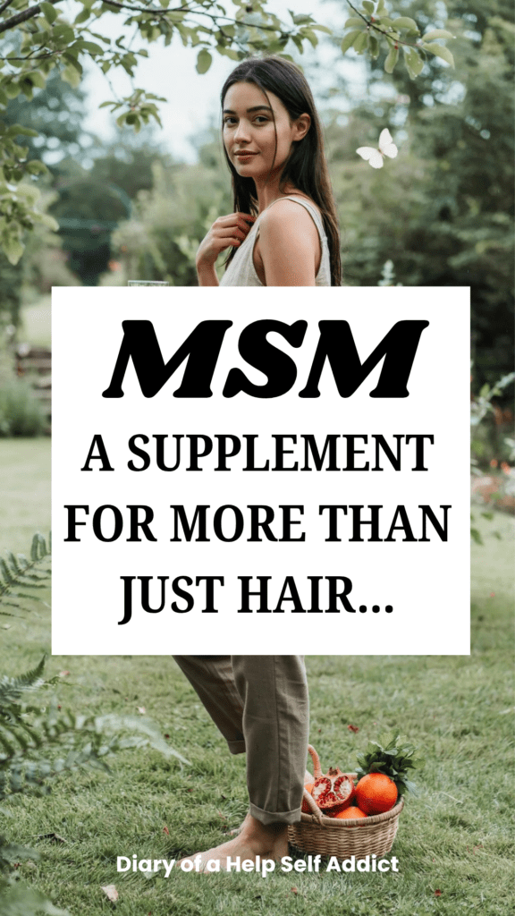 A woman with healthy, shiny hair and glowing skin in a natural outdoor setting, paired visually with subtle wellness elements such as water, fresh fruit and greenery. The overall feeling should be “healthy from the inside out,” rather than a beauty-advertisement look.